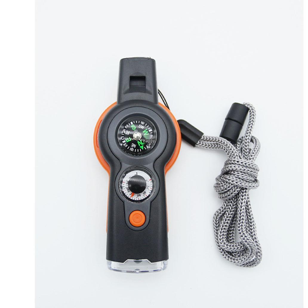 

Outdoor Multifunctional 7-in-1 Survival Whistle with LED, Thermometer, and Compass