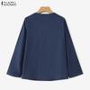 ZANZEA Women Casual Round Neck Long Sleeve Vintage Denim Blouse