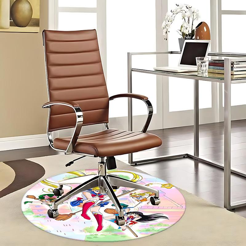 1pc Sailor Moon Anime Round Carpet Office Chair Mat, NonSlip Rug for Home Decor, Seasonal Gift, Suitable for Office, Living Room