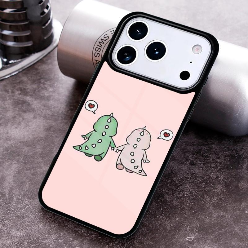 Dinosaur Couple Cat Pinch Face Phone Case For iPhone 17 16 15 14 13 12 11 Pro Max Plus 17Air Soft Silicone Cover