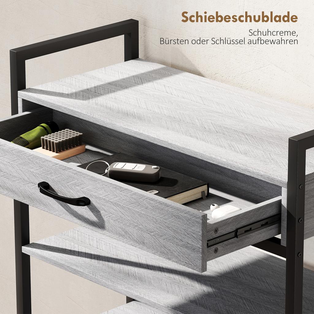 4-Tier Shoe Rack, Hallway Shelf for Up To 9 Pairs of Shoes, Particleboard, Metal, Grey