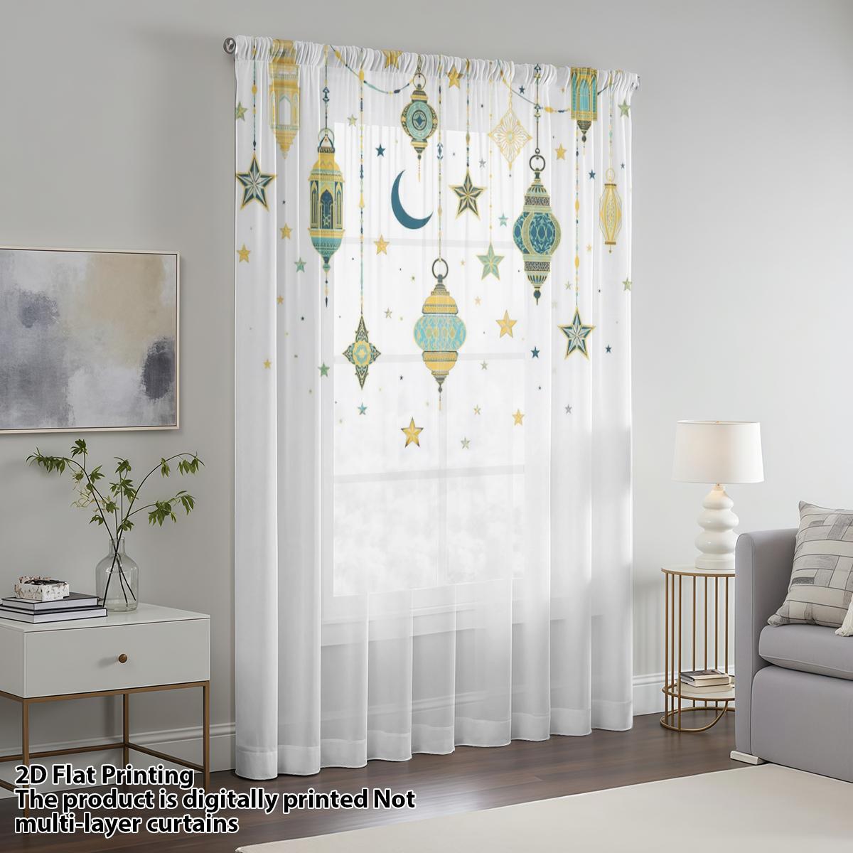 

Starlight Dome Window Curtain Ramadan Festival Pole Living Room Bedroom Holiday Atmosphere Decorative Curtains Single Panel Polyester Sitting Decor W100*H70(CM)-Grommet top&1PCS