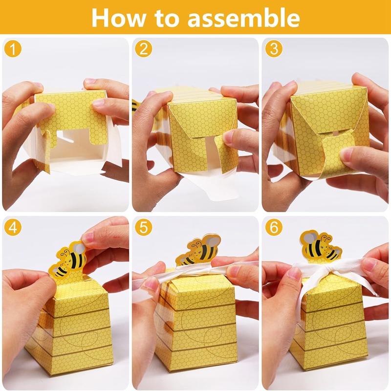 20/10pcs Little Bee Candy Gift Box with Ribbon Kids Boy Girl Birthday Party Supplies Baby Shower Decoration Wedding Gift Favors