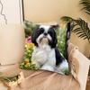 Cute Shih Tzu Dog Print Throw Pillow Cover Realistic Black And White Shih Tzu Themed Cushion Case For Home Couch Decor