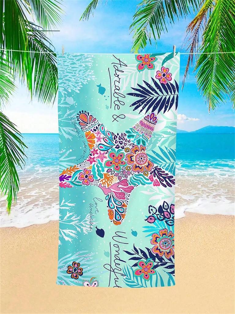 1Pc Starfish Marine Plant Microfiber Beach Towel, Soft Quick-Dry Absorbent, Travel Beach Gym Yoga Summer Vacation Essential