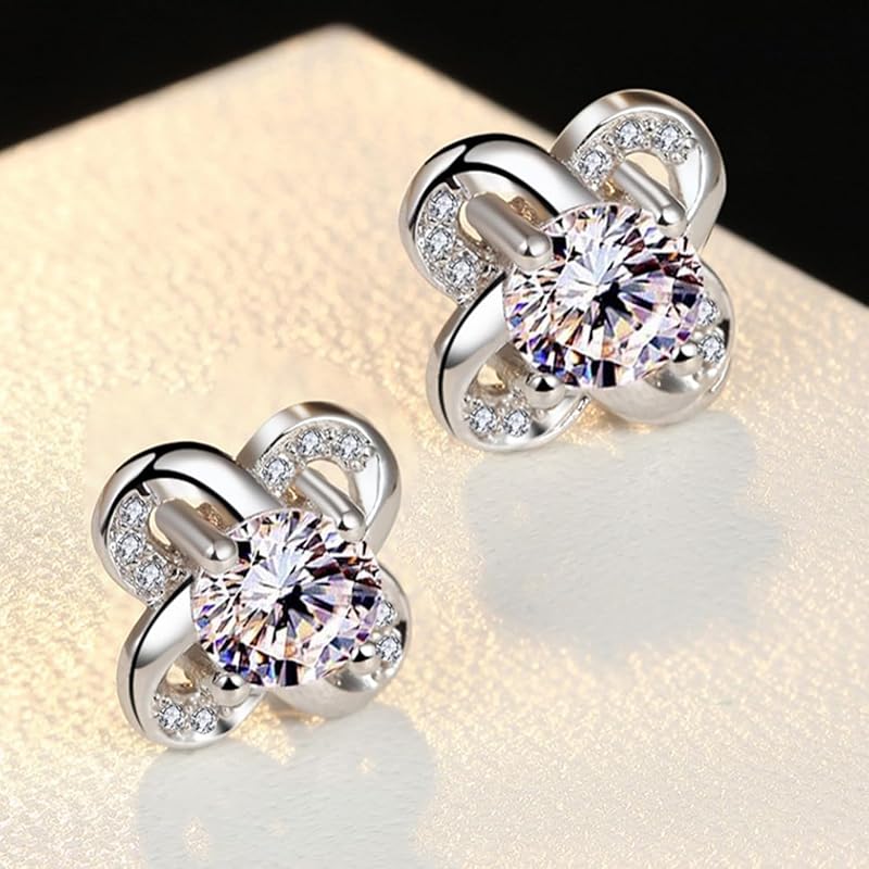 Náušnice Zoomers čtyřlístek Nádherné zirkony čiré bílé stříbro 925 dámské květinové motivy rostlin roztomilé módní jihokorejské formální