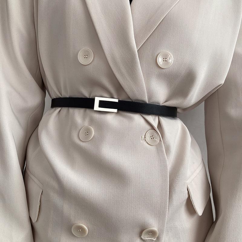 Women Thin Belt Black Gold Silver Metal Buckle Belt Pu Casual Leather Waist Belt Trouser Dress Decoration Waistband