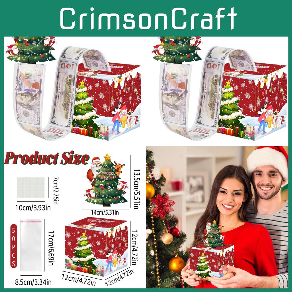 Tree Red Christmas Paper Money Box For Festive Party Celebration Decoration And