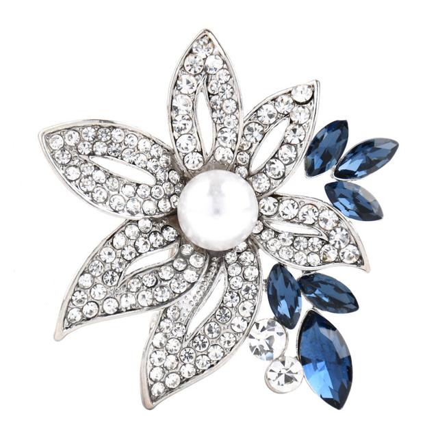 

Броши в виде цветка со стразами и жемчугом для женщин, дизайнерские 2-цветные броши в виде цветка для свадеб и вечеринок, булавки, подарки серебряный