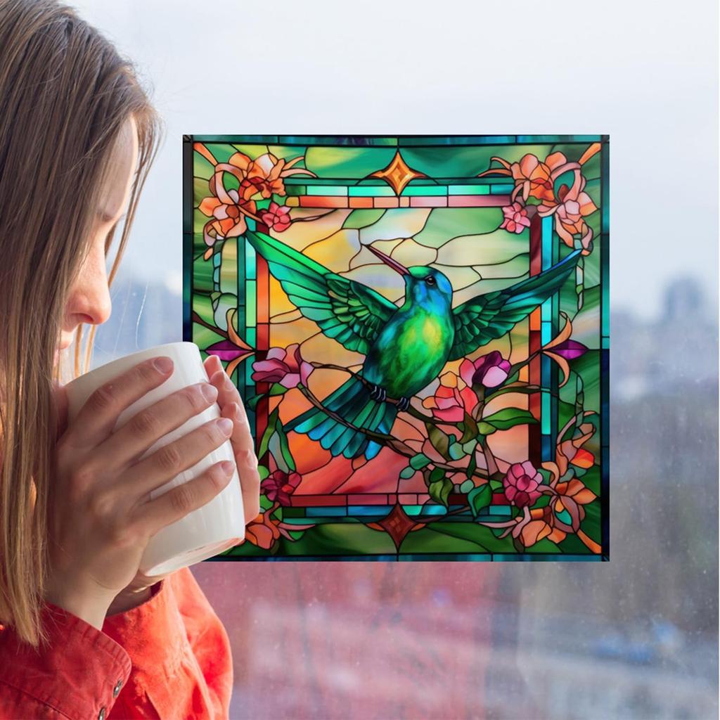 4 Sheets Large Size Hummingbird Window Clings Anti-Collision Window Clings Decals To Prevent Bird Strikes On Window Glass Non Adhesive Vinyl Cling