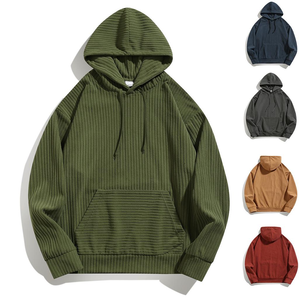 Autumn Retro striped loose casual hooded sweater men's sports top