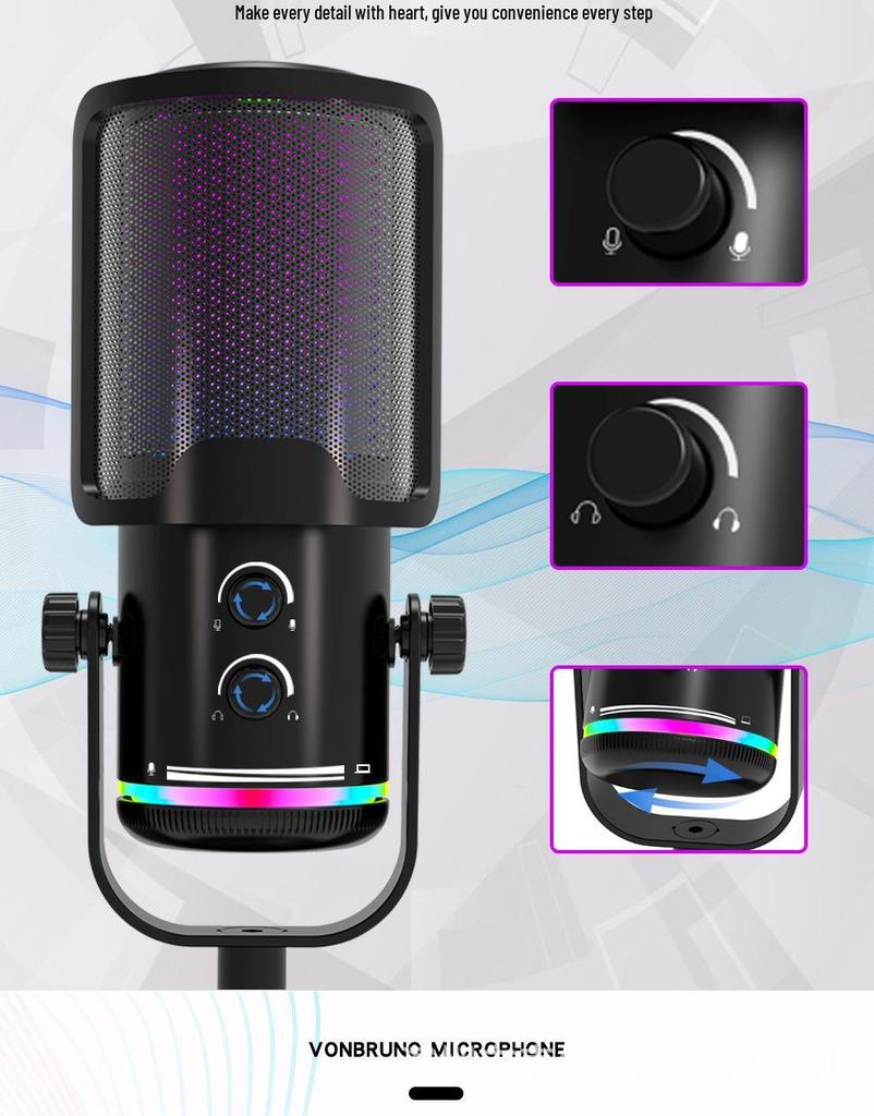 מיקרופון קונדנסר USB RGB לסטרימינג, גיימינג והקלטה