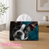 1pc 2d Flat-printed 17.78x10.92x12.95cm Tissue Box Black and White Boston Terrier Dog Portrait Suitable for Home, Office, Vehicle and Party Settings C