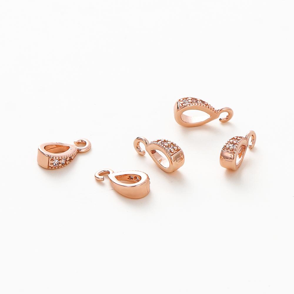4PCS/lot 14K 18K Gold Color Plated Brass with Zircon Bale Pinch Clasp For Pendant Connector DIY Necklace Jewelry Making Findings