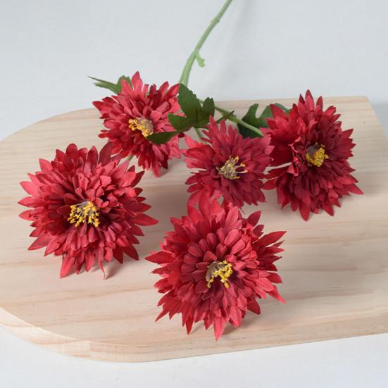 5 Heads Artificial Chrysanthemums Flowers Fake Mums Flower Bouquets with Stem Faux Silk Floral Arrangements for Vase DIY Wedding Centerpiece