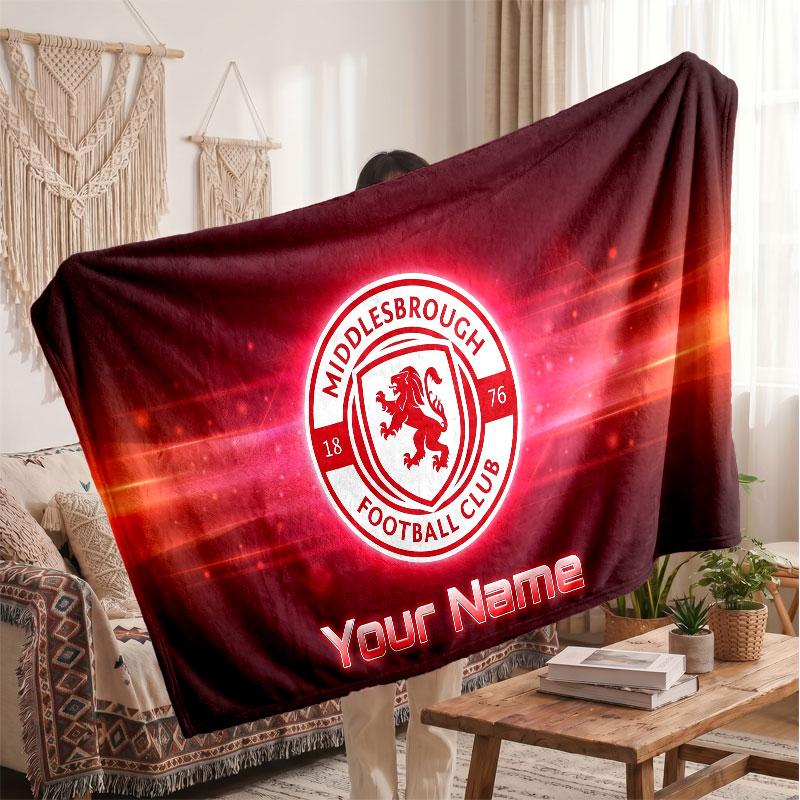 Middlesbrough FC Personalisierte Fleecedecke Mit Fußballlogo, Individueller Name Text Weiche Warme Heimdecke