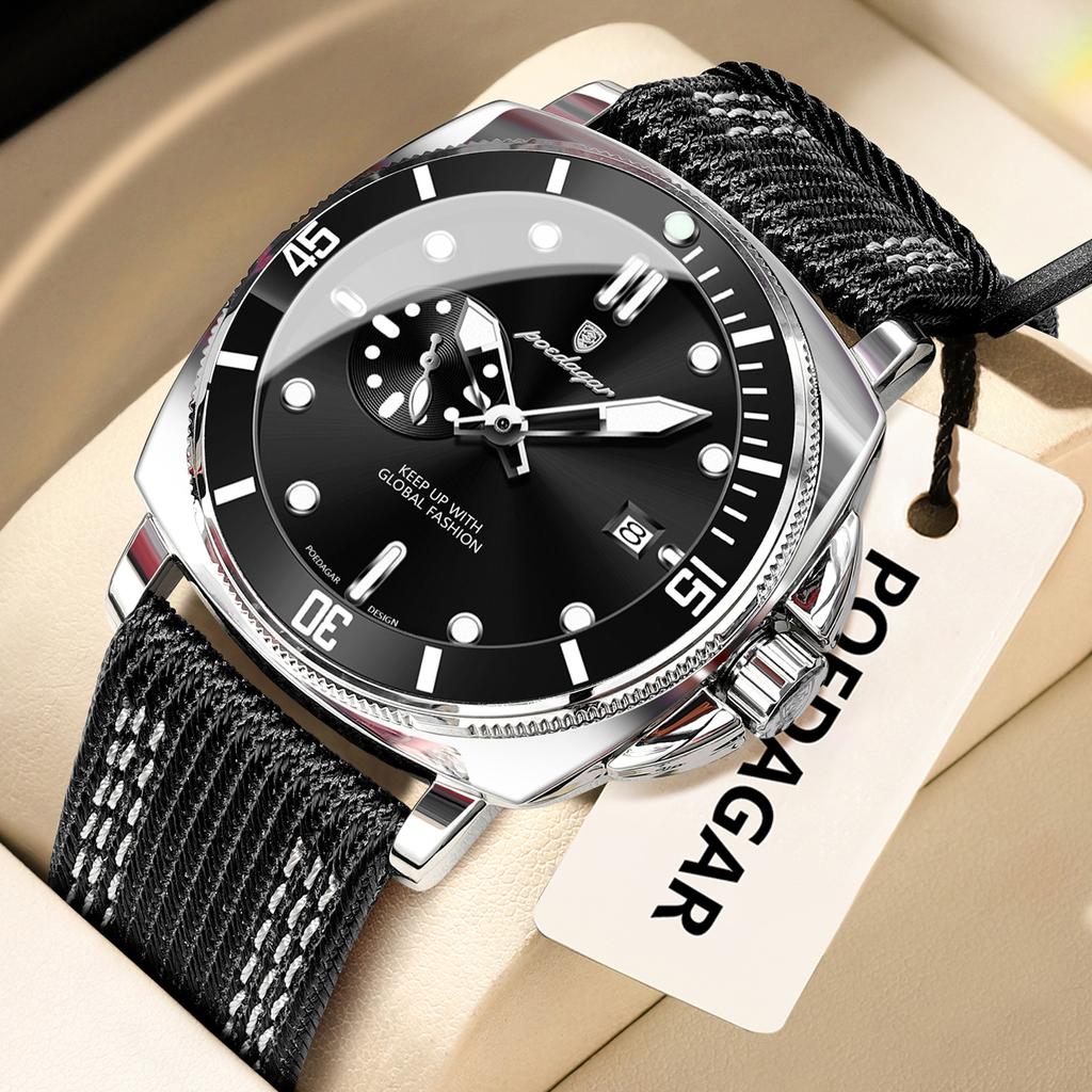 Luxury Trendy Man Wristwatch Square Dial Waterproof Luminous Date Week Men Watch Simple Business Quartz Leather Men's Watches Reloj