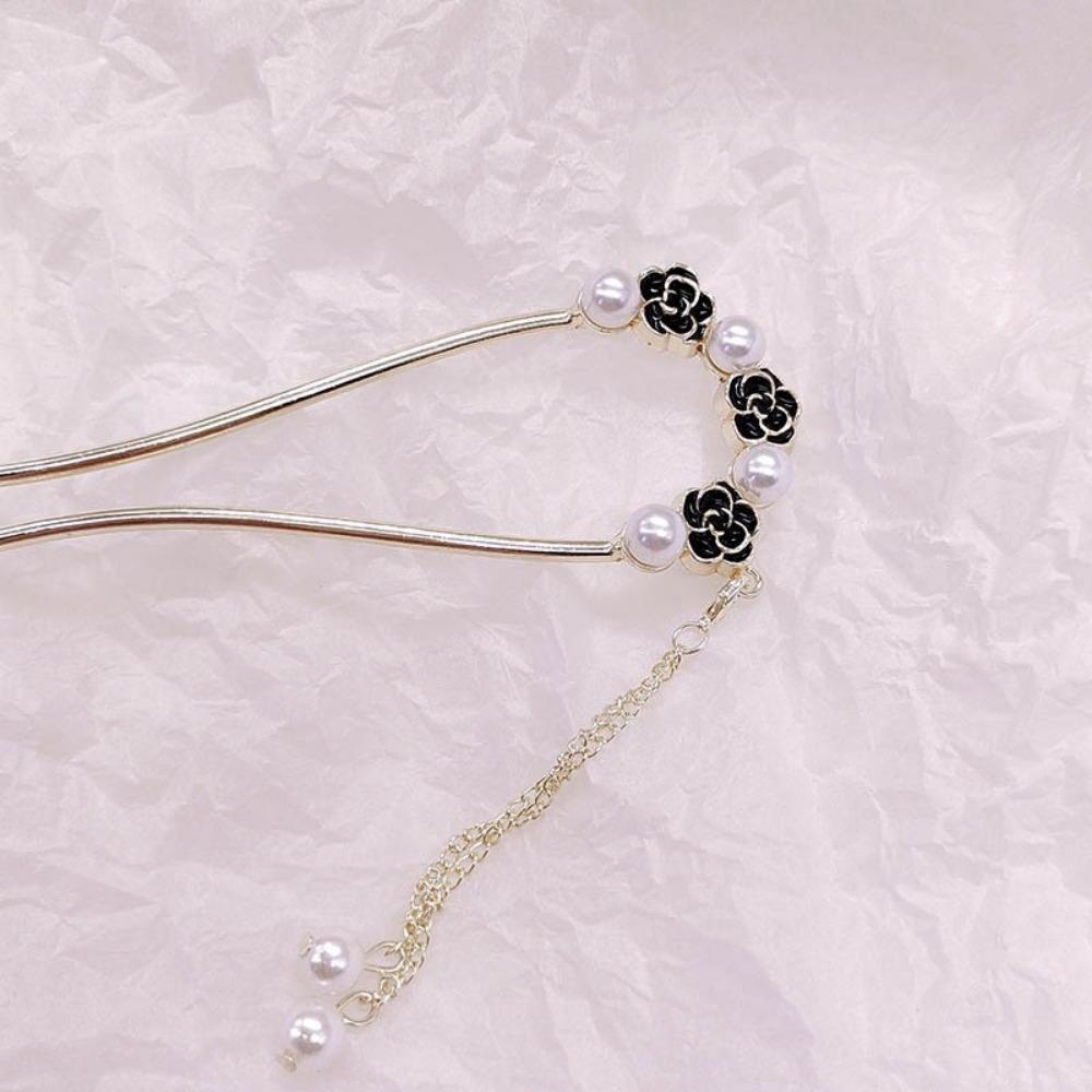 

1pc Fashionable U-shaped hairpin Retro Camellia Step-Swing Hairpin High-End Chinese Headpiece for Back Coils Advanced Hairpin
