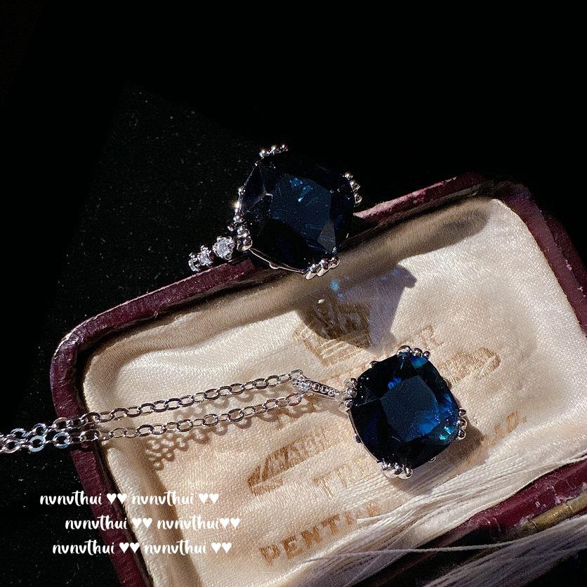 Sri Lanka Sapphire Necklace, Sotheby'S, 18K Gold Plated, Royal Blue Fat Square Zircon Ring, Combination