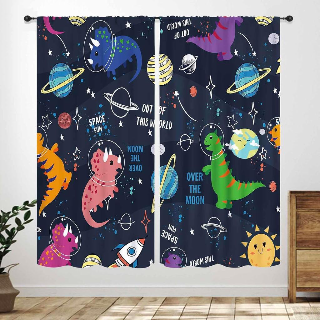 Boys Dinosaur Curtains,Cartoon Colorful Safari Animal Navy Blue Drapes Treatments For Boys Girls Children Nursery Living Room
