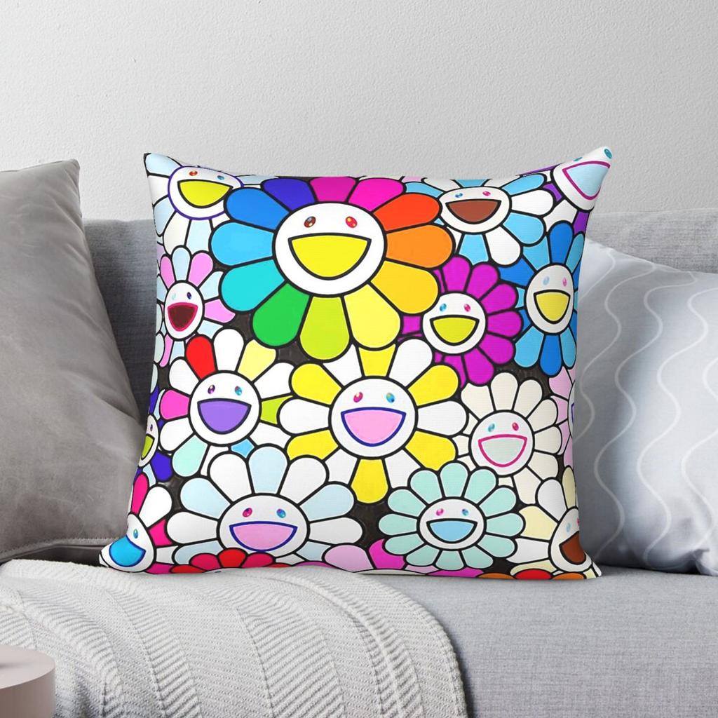 Sun Flowers Takashi Murakami Square Pillowcase Polyester Linen Velvet Printed Zip Decor Sofa Seater Cushion Cover
