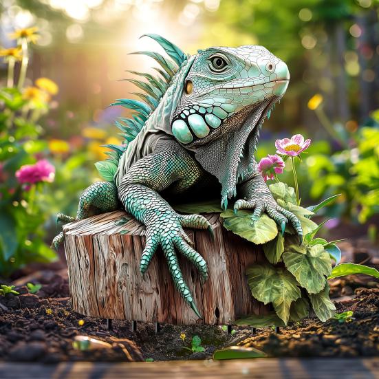 Iguana Zahradní zápich Vodotěsná 2D Plochá Akrylová Dekorace Zápich do země Zvířecí zápich do květináče Nádvoří Trávník