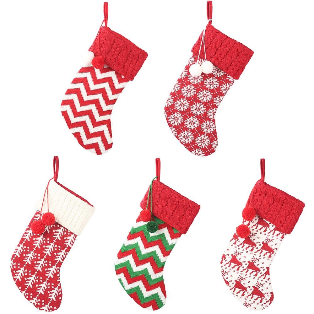 New Christmas Decorations Knitted Christmas Socks Wool Socks Red and White Elk Gift Bag Children's Gift Bag