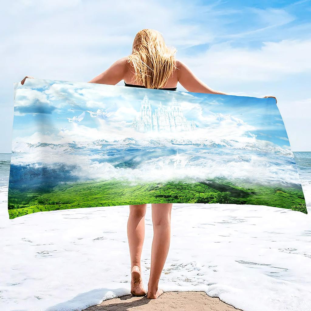 Beautiful Castle Series Seaside Vacation Beach Towel Swimming Bath Towel Microfiber Towel