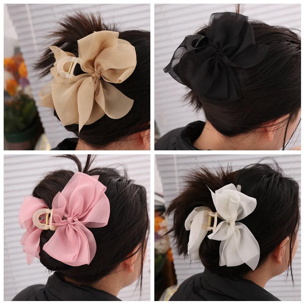 Zoete Strik Haai Clip Groot Vrouwen Haar Pakker Luxe Chiffon Haarklauw Meisje