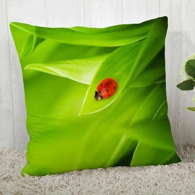 Natural ladybug pattern pillowcase home room decoration office chair living room sofa cushion cover peach skin pillowcase