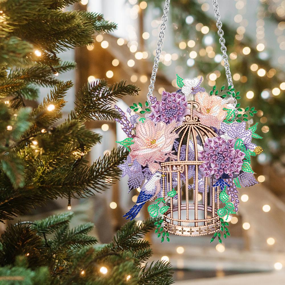 Acrylic Diamond Art Hanging Pendant Flower Birdcage Diamond Painting Home Decor Crystal Painting Ornament for Home Wall Decor