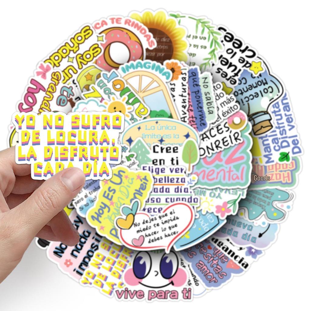 50 Spanish Motivational Stickers: Positive Energy Phrases for Decorating Insulated Cups
