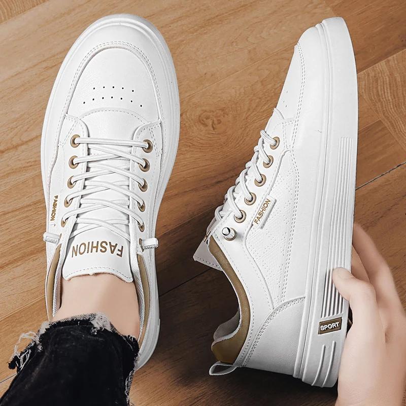 Fashion Leather Men White Sneakers Breathable Skateboarding Shoes Mens Outdoor Walking Running Shoes Couple Casual Shoes 38-44