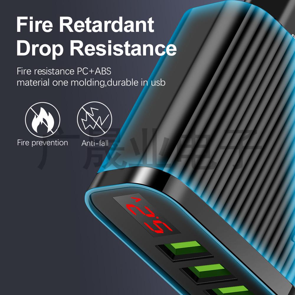 3-Port USB Digitalanzeige Telefonladegerät 5V 3A, Gestreiftes mattiertes Design, Kompatibel mit EU/US-Standards.
