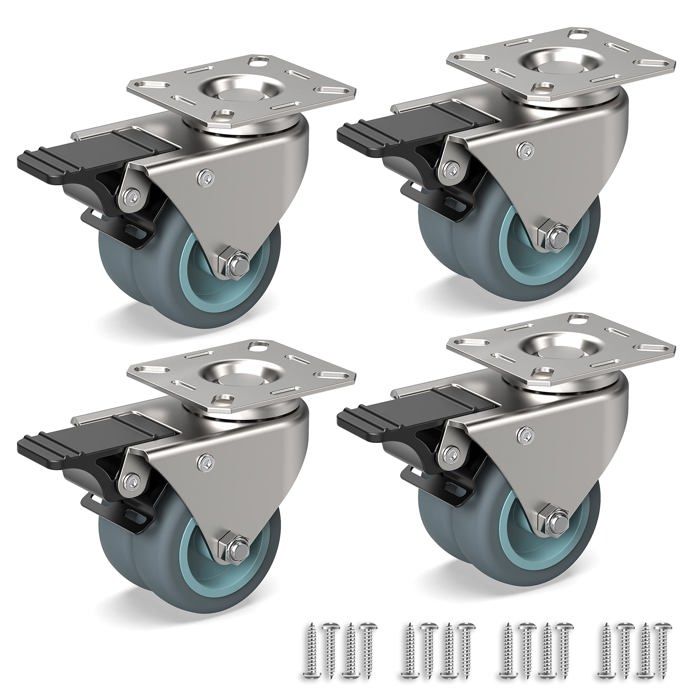 Roulettes pivotantes pour meubles - AIMOONSA - 50 mm - Roulettes doubles - Frein intégré - 40 kg/roue