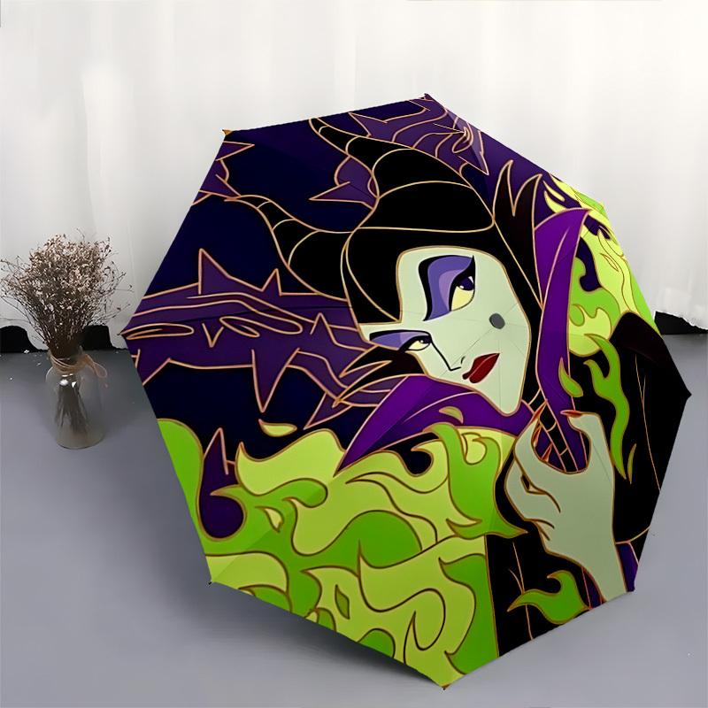 Maleficent, Villain Themed Automatic Opening and Closing Umbrella, Brightly Colored 8-rib Portable Umbrella, Suitable for Men and Women, A Perfect Gif