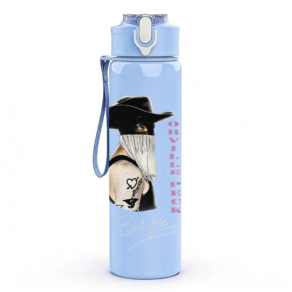 PC Retro Gentleman Hat Grayscale Print 750ml colorful plastic sports water bottle leakproof pop up lid with straw for outdoor work home use