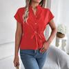 Camicia da Donna a Maniche Corte in Chiffon con Scollo a V Bottoni Camicia Modelli con Cintura Temperamento Elegante Top