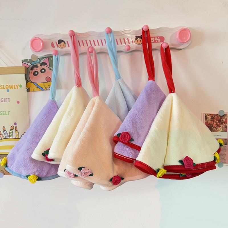 Rose Hand Towel Soft Hanging Type Quick Drying Absorb Water Bathroom Thickened Absorbent Wipe Cloth Bathroom Kitchen Use