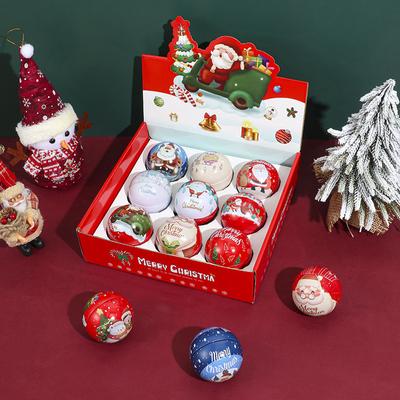 1PC Navidad Party Santa Printing Round Empty Case Mini Tin Box Candy Storage Case Round Ball Shaped