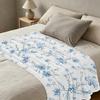 Fluffy Floral Flannel Blanket Light Blue Soft Short Plush Throw, Cozy Warm Single Person Bedding, Bedroom Decor for Christmas & Halloween