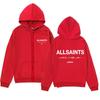 ALLSAINTS Letter Print Zip Up Hoodie Loose Drop Shoulder Casual Sweatshirt Men Women