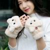 Women Winter Flip Gloves Convertible Mittens Thick Cat Plush Half Finger Gloves with Cover Flip Half Finger Gloves