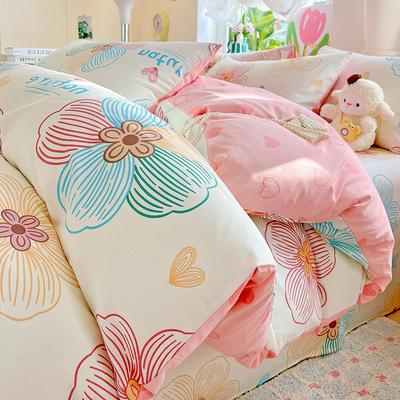 Thickened Pure Cotton Four-piece Set Small Fresh Cotton Skin-friendly Naked Sleeping Sheets Quilt Cover Bedding