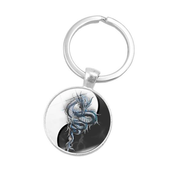 Creative Yin Yang Tai Chi Glass Cabochon Pendant Keychain Key Ring Holder Gift