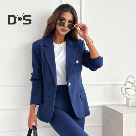 Women Suit Coat Lapel Long Sleeve Flap Pockets Suit Jacket Solid Color Single Button Office Lady Outwear