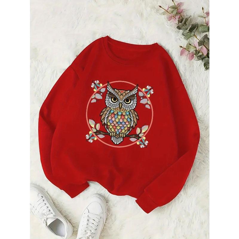 Girls' Rainbow Owl Print Round Neck Sweatshirt - Cute Owl & Rainbow Design, Spring/Fall Casual Sweater for & Playdates