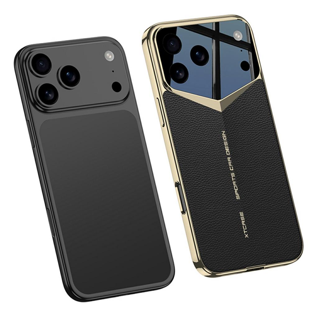 GKK For iPhone 17 Pro Max Case Matte Leather Coated PC Phone Cover with Electroplated Golden Edge