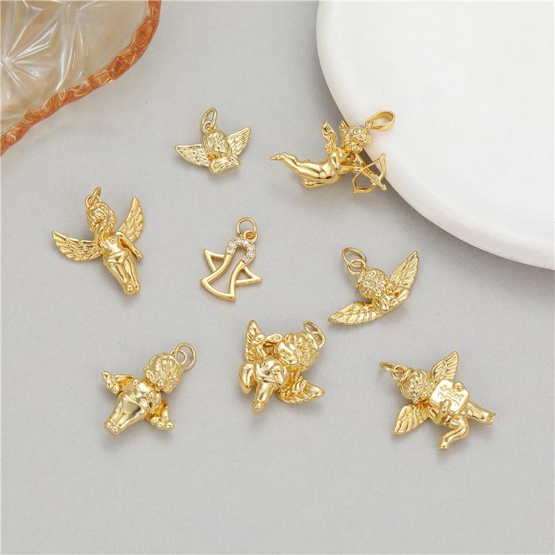 14K Vergoldete Engelsflügel Amor Anhänger Halskette - Handgefertigter Kupfer Charm Zubehör