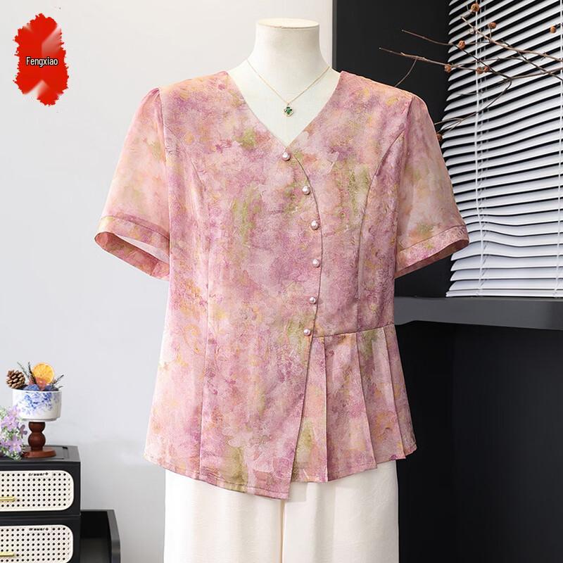 Women s Stylish Floral V-Neck Summer Short Sleeve Top 3XL